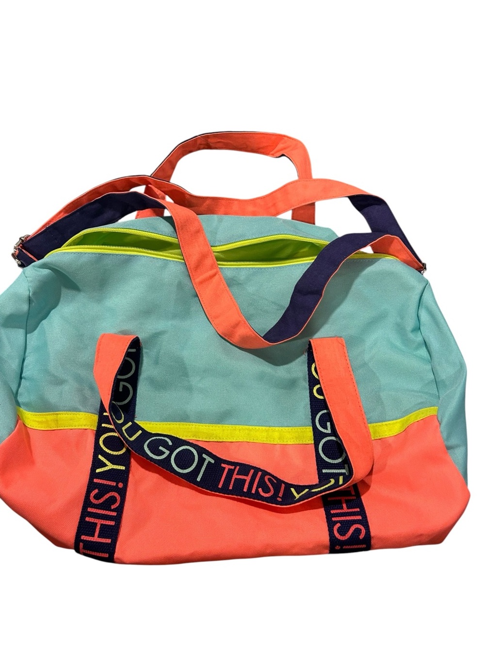 YOU GOT THIS! Colorblock Coral & Aqua Weekender Tote